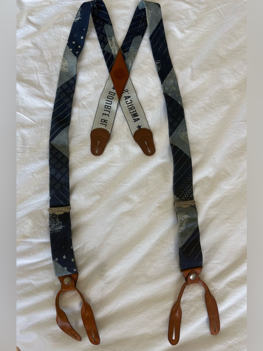🔥 RRL Limited Rare Ralph Lauren Indigo Patchwork Braces (Suspenders) OS🔥